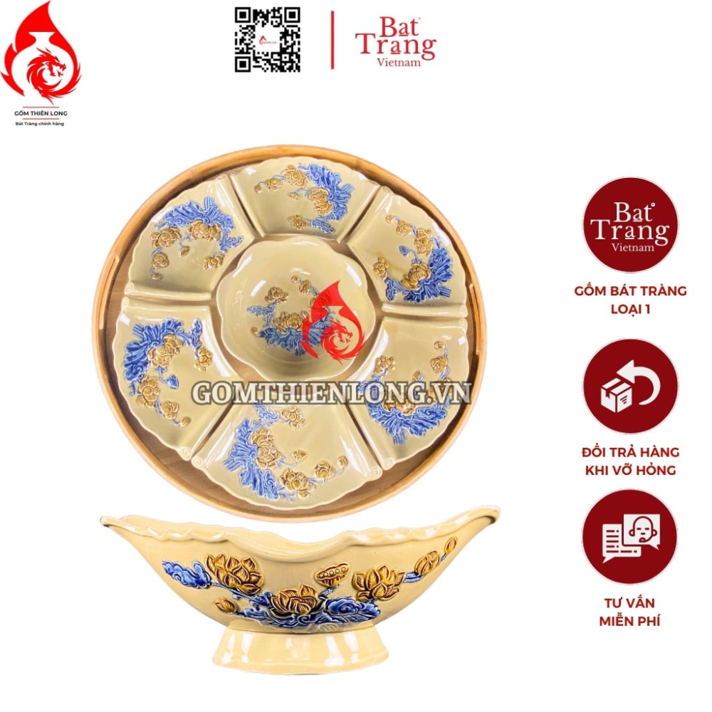 Bộ Bát Đĩa Hoa Mặt Trời Men Vàng Hoàng Tộc 240104