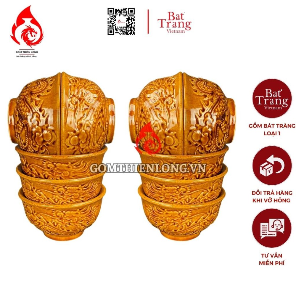 Bộ Bát Cơm Thờ Cúng Bát Tràng Men Vàng Hoàng Thổ 231158