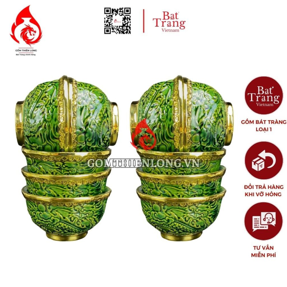 Bộ Bát Cơm Thờ Cúng Bát Tràng Men Xanh Ngọc Lục Bảo 231157