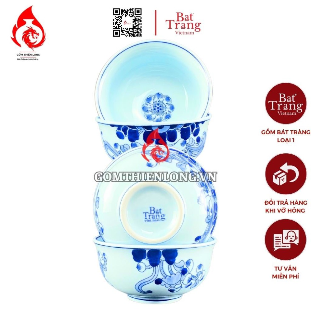 Bộ Bát Cơm Thờ Cúng Bát Tràng Men Lam Ngọc Vẽ Hoa Sen 231165