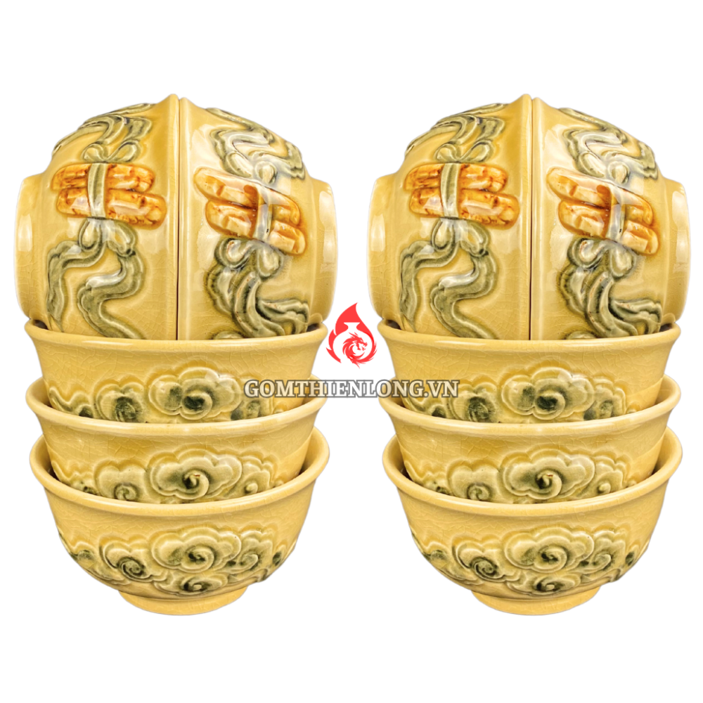 Bộ Bát Thờ Cúng Bát Tràng Men Rạn Vàng Hoàng Lưu Ly 231156