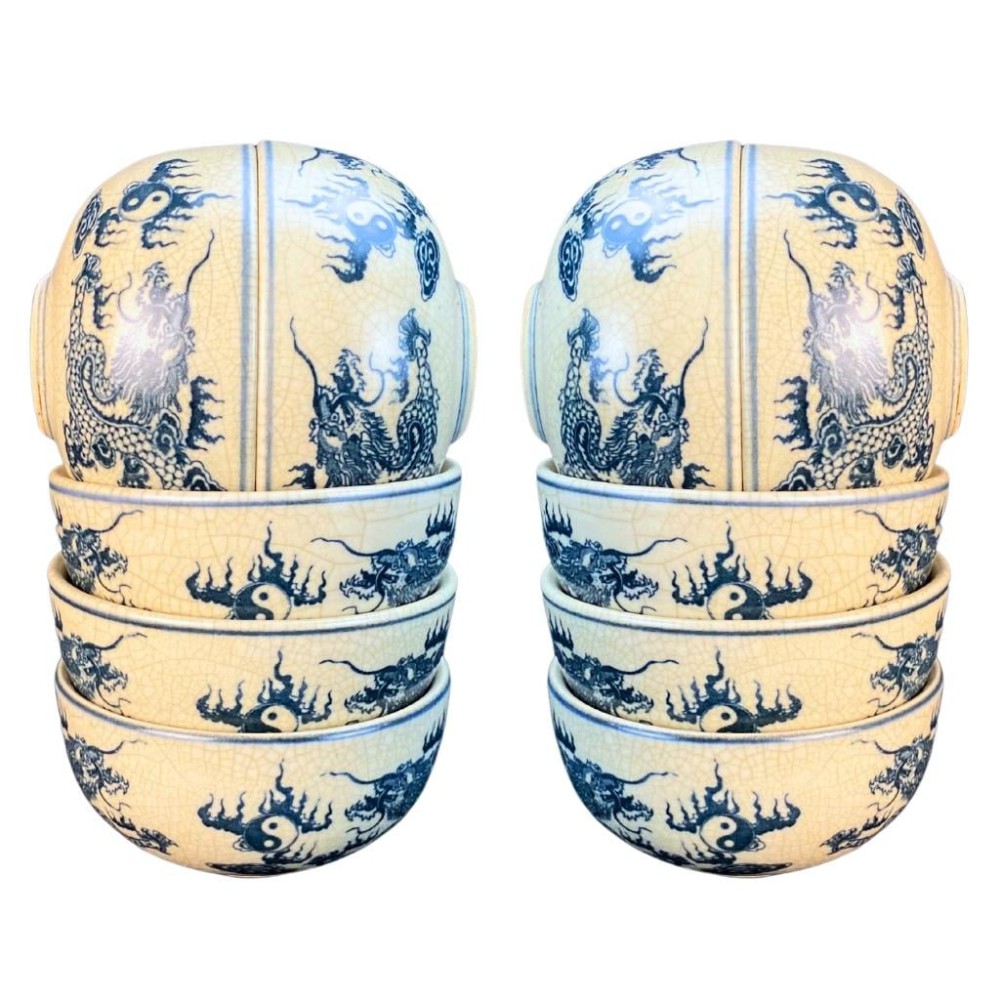 Bộ Bát Thờ Cúng Bát Tràng Men Rạn Vẽ Rồng Phượng 231160