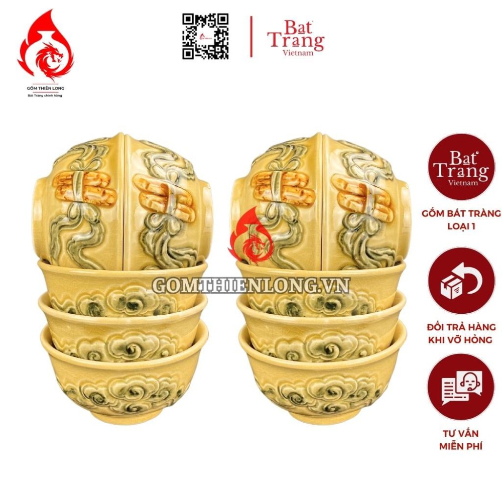 Bộ Bát Thờ Cúng Bát Tràng Men Rạn Vàng Hoàng Lưu Ly 231156