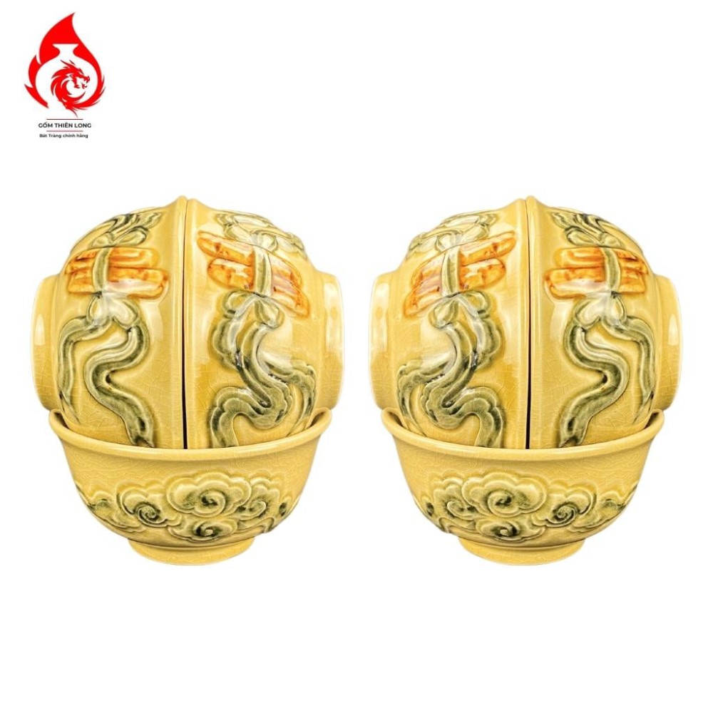 Bộ Bát Thờ Cúng Bát Tràng Men Rạn Vàng Hoàng Lưu Ly 231156