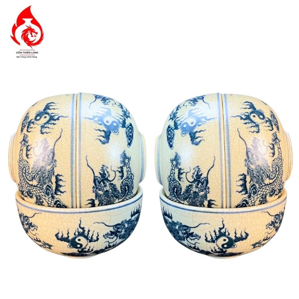 Bộ Bát Thờ Cúng Bát Tràng Men Rạn Vẽ Rồng Phượng 231160