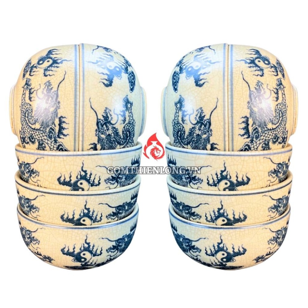 Bộ Bát Thờ Cúng Bát Tràng Men Rạn Vẽ Rồng Phượng 231160