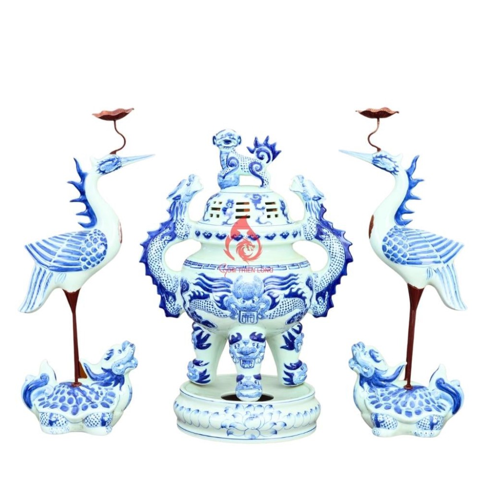 Bộ Đỉnh Hạc Tam Sự Men Lam 230845