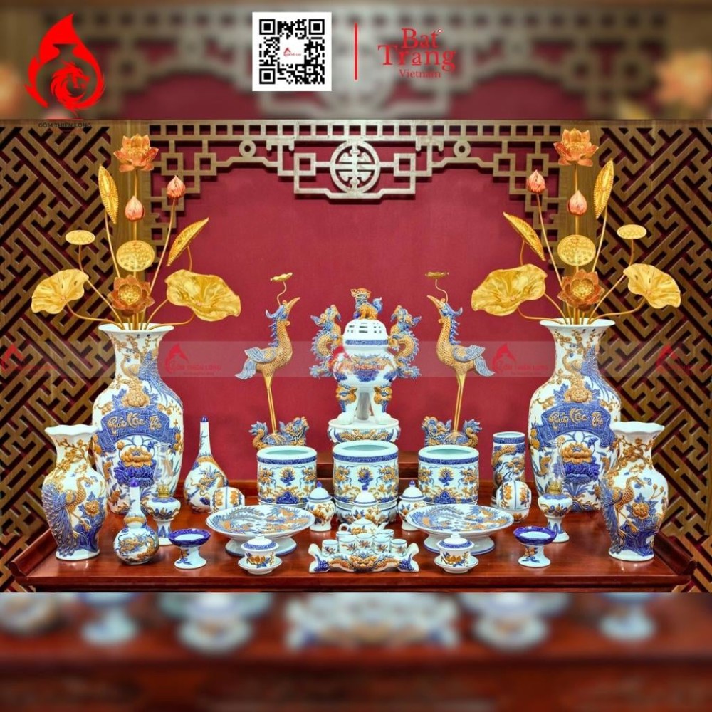 Mâm Bồng Sứ Bát Tràng Men Ngọc Đắp Rồng Phượng 230875