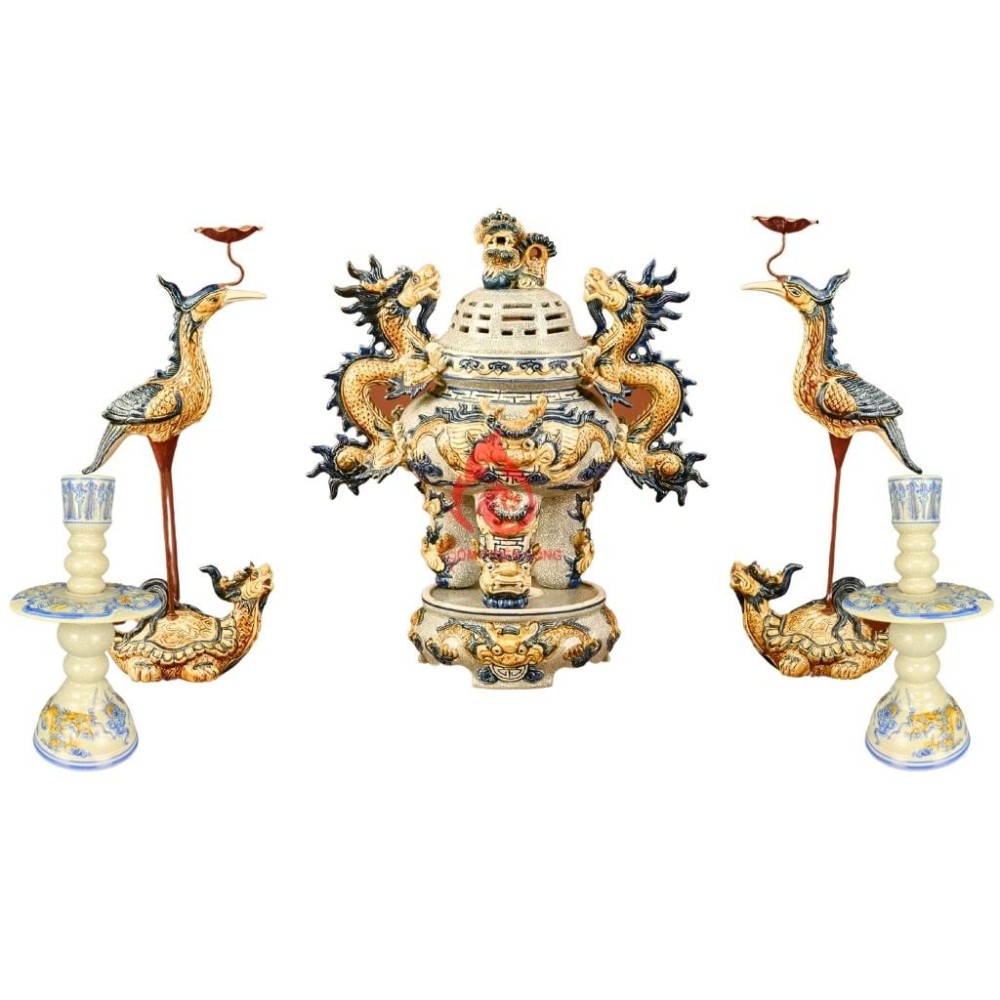 Bộ Đỉnh Hạc Ngũ Sự Men Rạn 230850