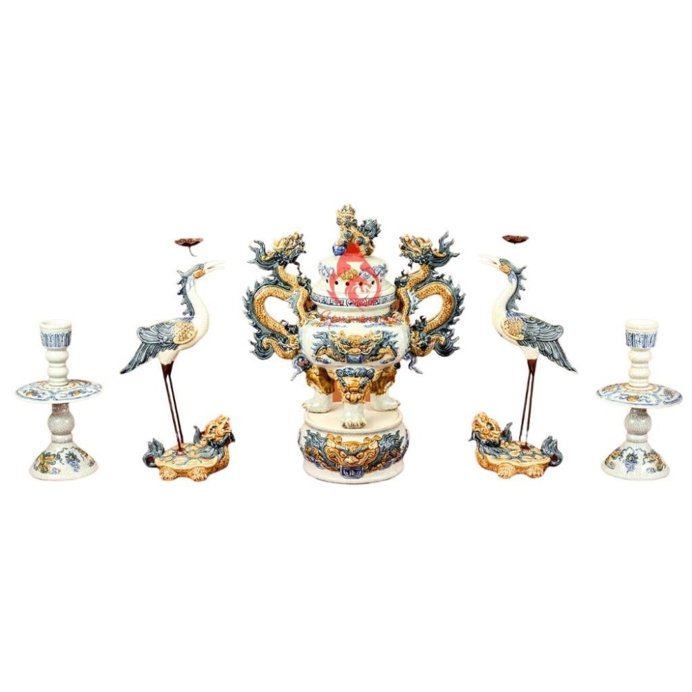 Bộ Đỉnh Hạc Ngũ Sự Men Rạn 230869