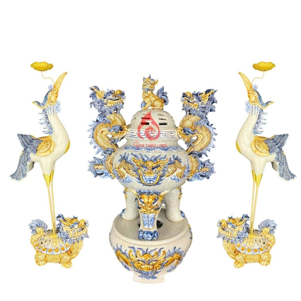 Bộ Đỉnh Hạc Tam Sự Men Rạn 230870