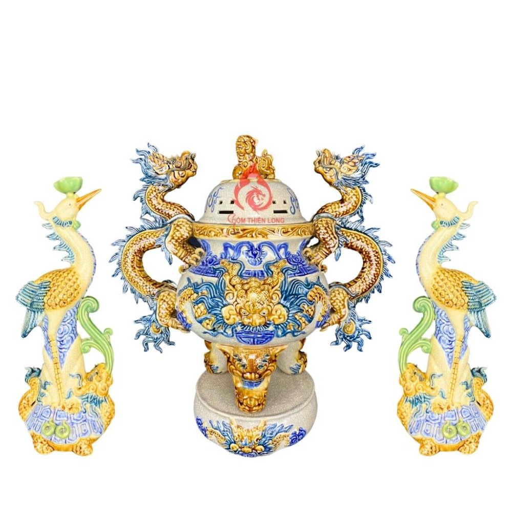 Bộ Đỉnh Hạc Chân Sứ Tam Sự Men Rạn 230872