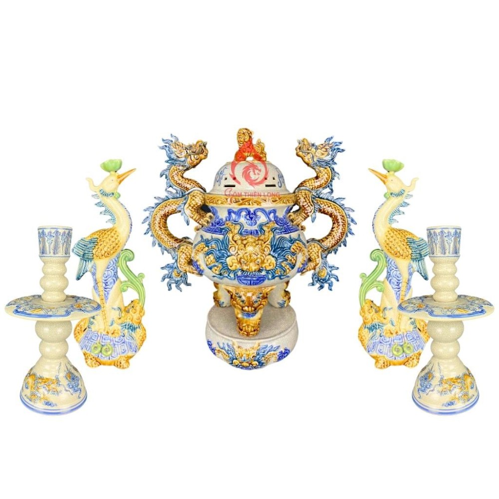 Bộ Đỉnh Hạc Chân Sứ Ngũ Sự Men Rạn 230873