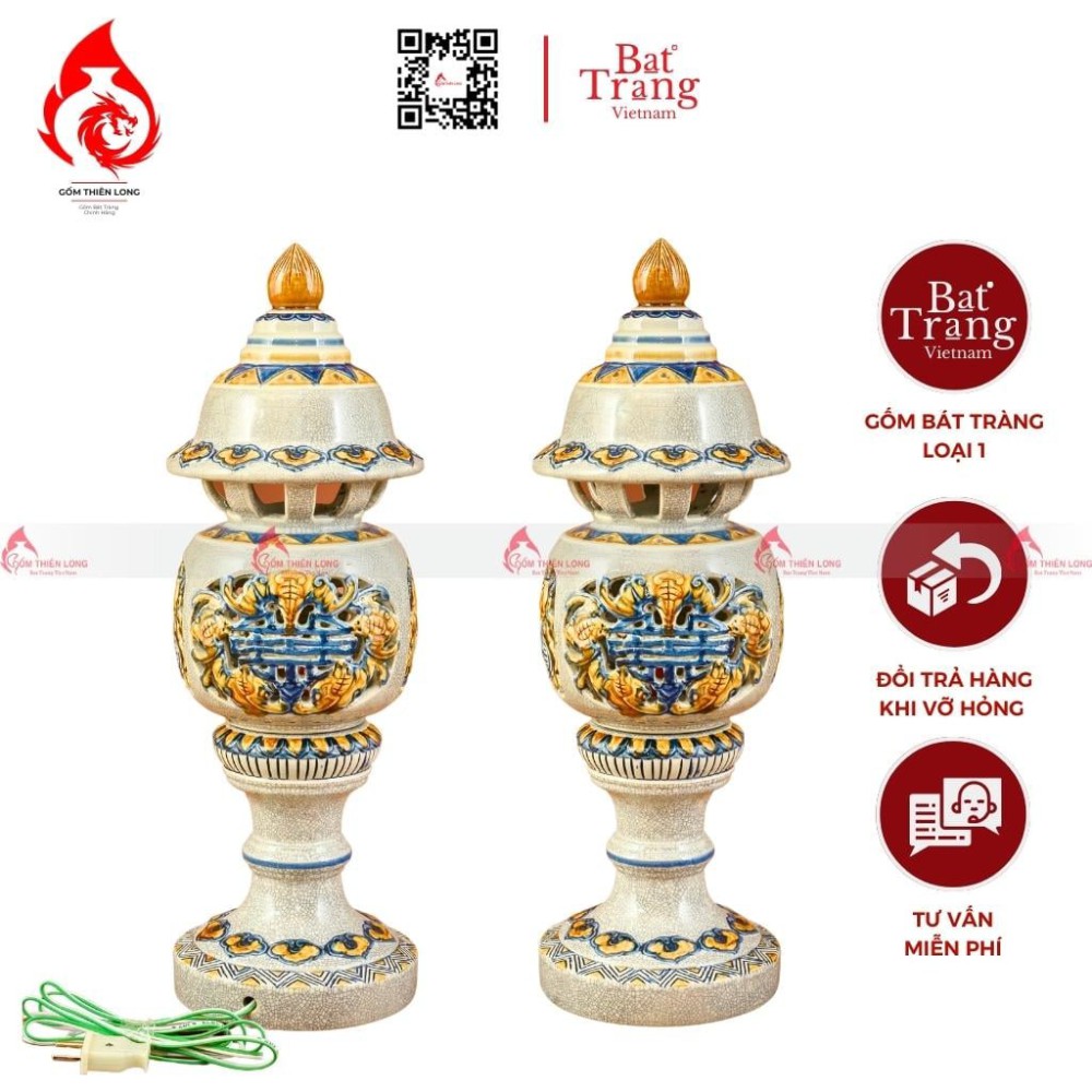 Bộ Đỉnh Hạc Ngũ Sự Men Rạn Đèn Ngũ Phúc 230851