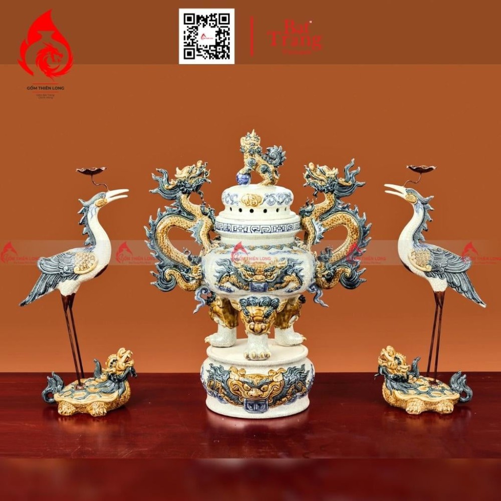 Bộ Đỉnh Hạc Tam Sự Men Rạn 230868