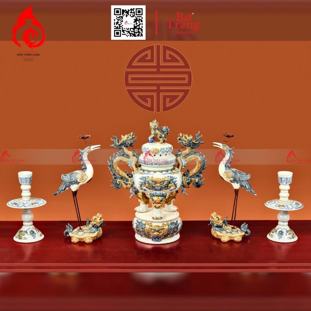 Bộ Đỉnh Hạc Ngũ Sự Men Rạn 230869