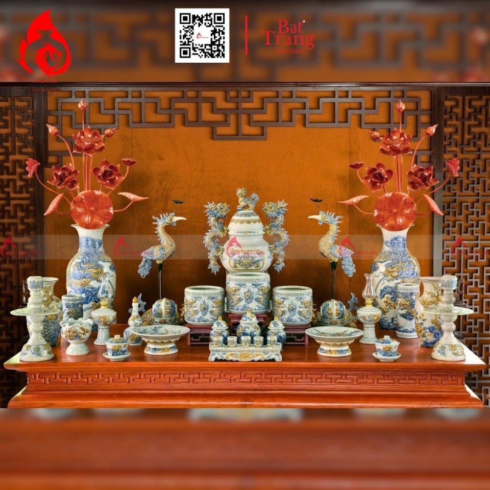 Bộ Đỉnh Hạc Tam Sự Men Rạn Đắp Nổi 230853