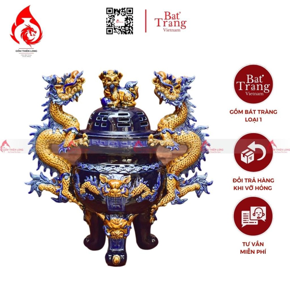 Bộ Đỉnh Hạc Chân Sứ Tam Sự Men Xanh Coban 230863