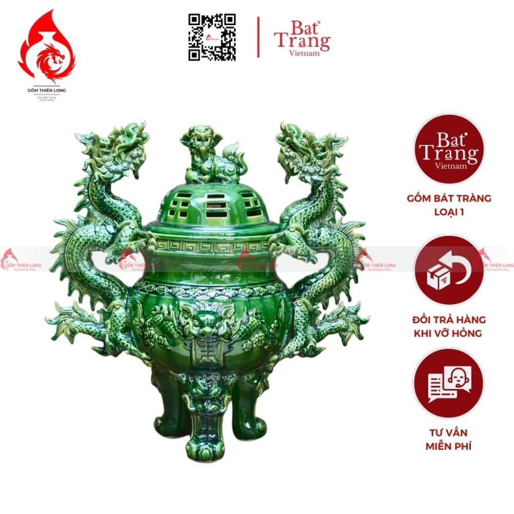 Bộ Đỉnh Hạc Chân Sứ Tam Sự Men Xanh Ngọc Lục Bảo 230860