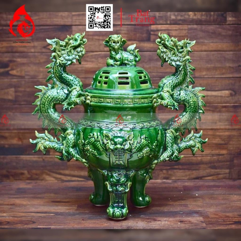 Bộ Đỉnh Hạc Chân Sứ Ngũ Sự Men Xanh Ngọc Lục Bảo 230861