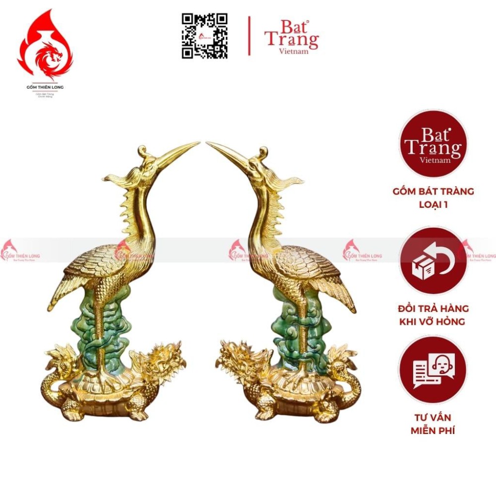 Bộ Đỉnh Hạc Chân Sứ Tam Sự Xanh Ngọc Lục Bảo Dát Vàng 230859