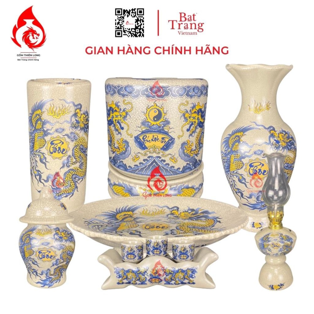 Đèn Dầu Thờ Bát Tràng Men Rạn Rồng Phượng 230170