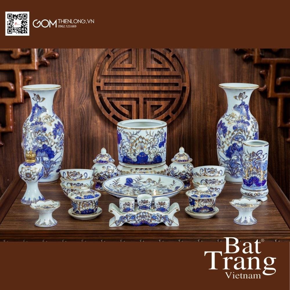 Đế Bát Hương Men Lam Vẽ Vàng S230816