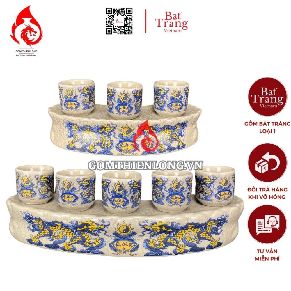 Bộ Kỷ Chén Thờ Men Rạn Long Chầu Nguyệt 231059