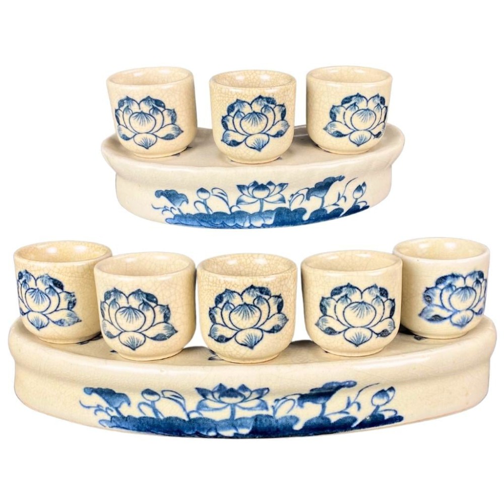 Bộ Kỷ Chén Thờ Men Rạn Vẽ Hoa Sen 231065