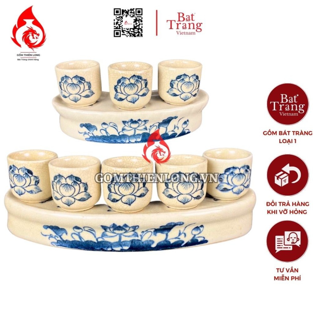 Bộ Kỷ Chén Thờ Men Rạn Vẽ Hoa Sen 231065