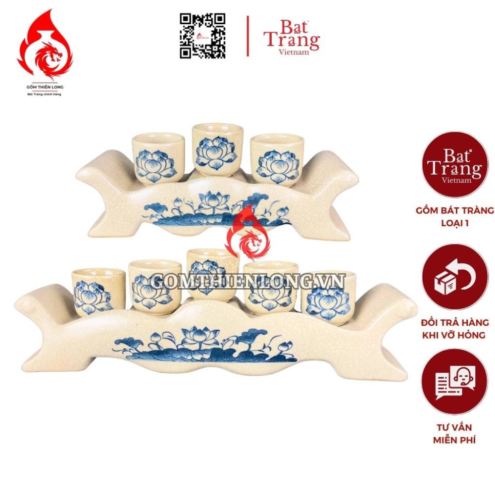 Bộ Kỷ Chén Thờ Men Rạn Vẽ Hoa Sen 231064