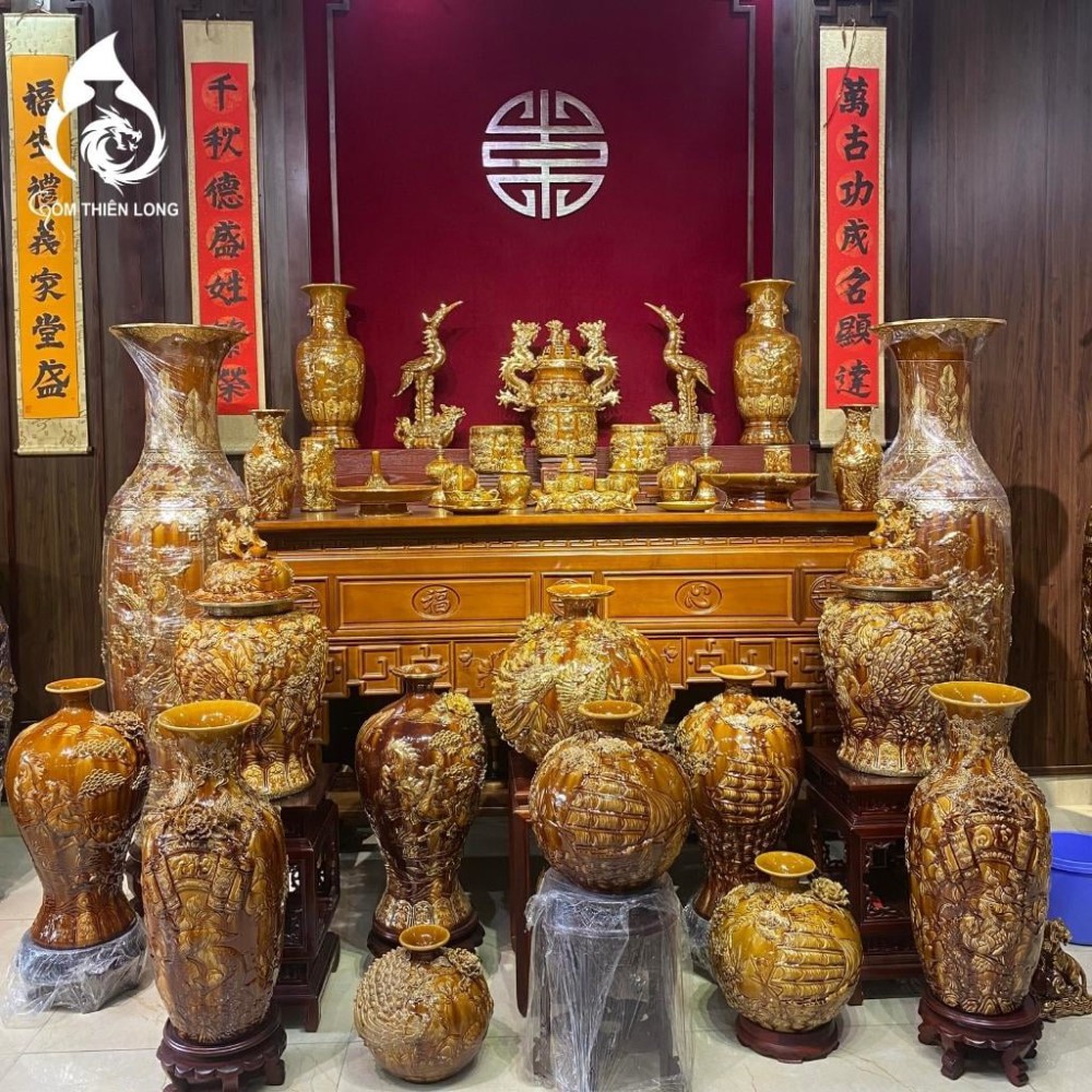 Bộ Kỷ Chén Thờ Men Vàng Hoàng Thổ Đắp Rồng 231063
