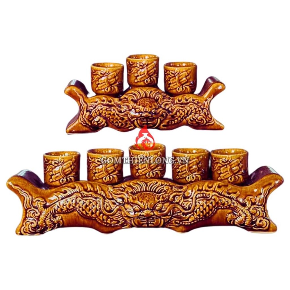 Bộ Kỷ Chén Thờ Men Vàng Hoàng Thổ Đắp Rồng 231063