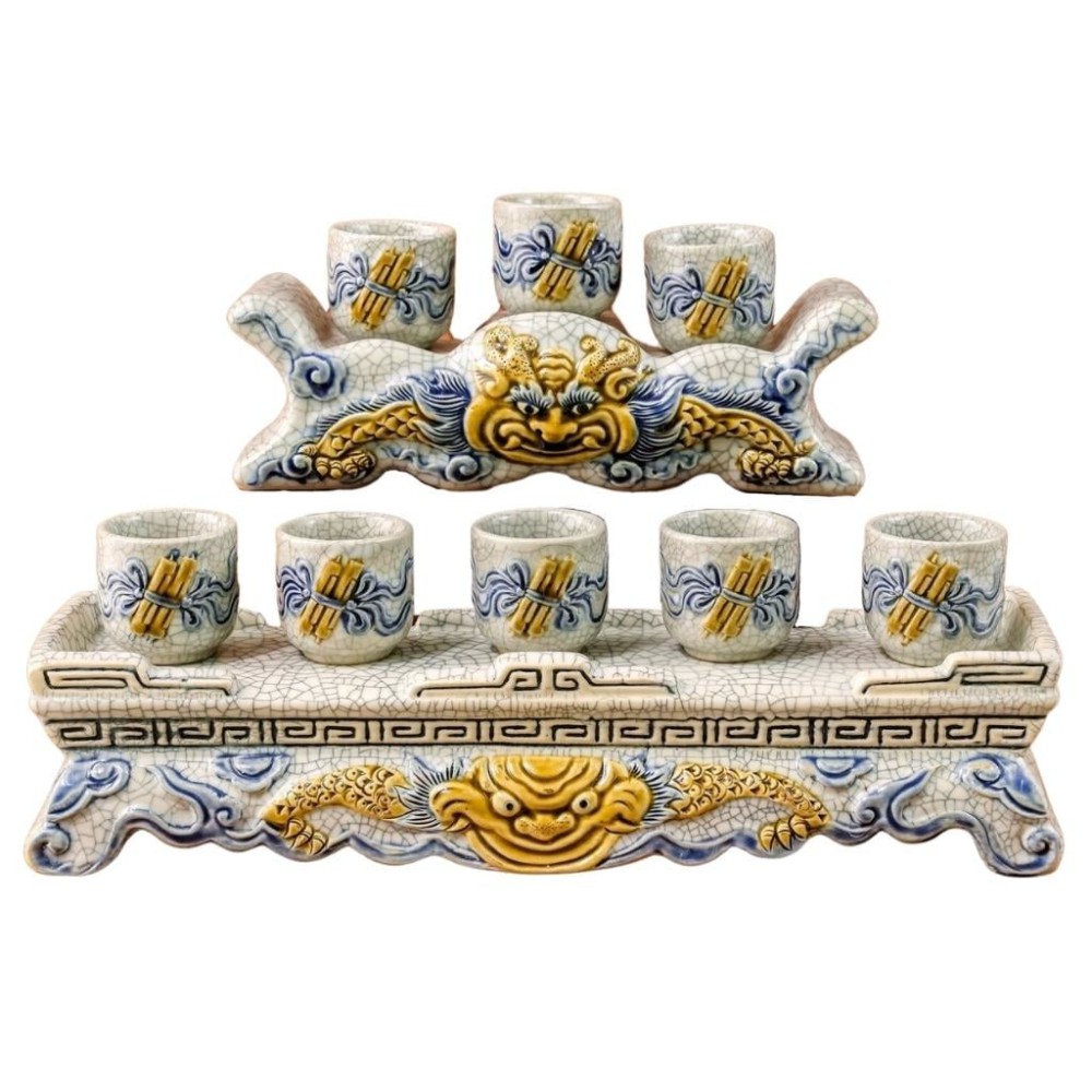 Bộ Kỷ Chén Thờ Men Rạn Đắp Nổi 231070