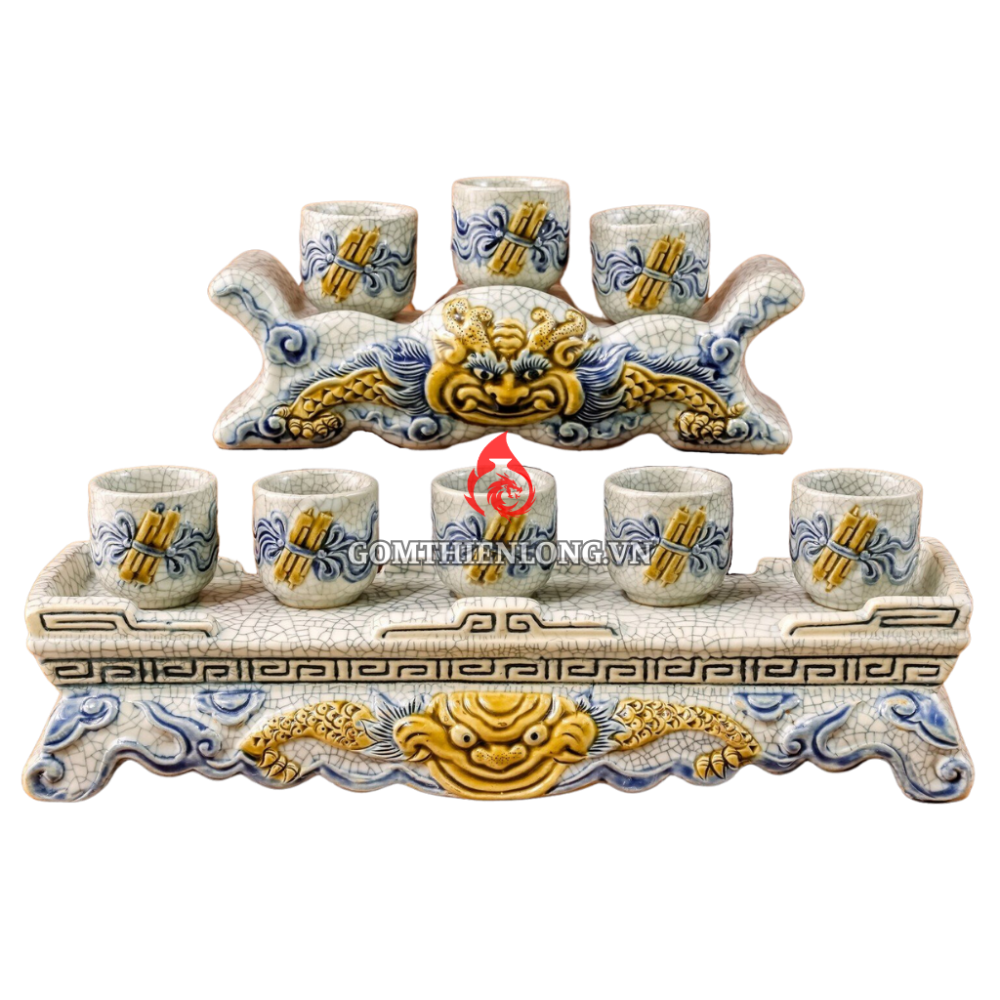 Bộ Kỷ Chén Thờ Men Rạn Đắp Nổi 231070