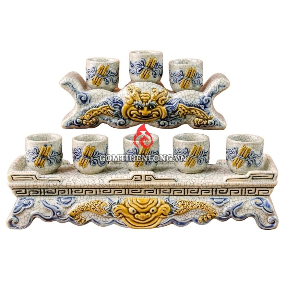 Bộ Kỷ Chén Thờ Men Rạn Đắp Nổi 231070