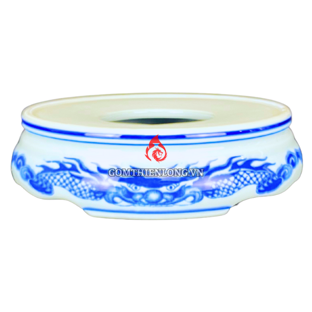 Chân Đế Bát Hương Bằng Sứ Men Lam Vẽ Rồng R230815