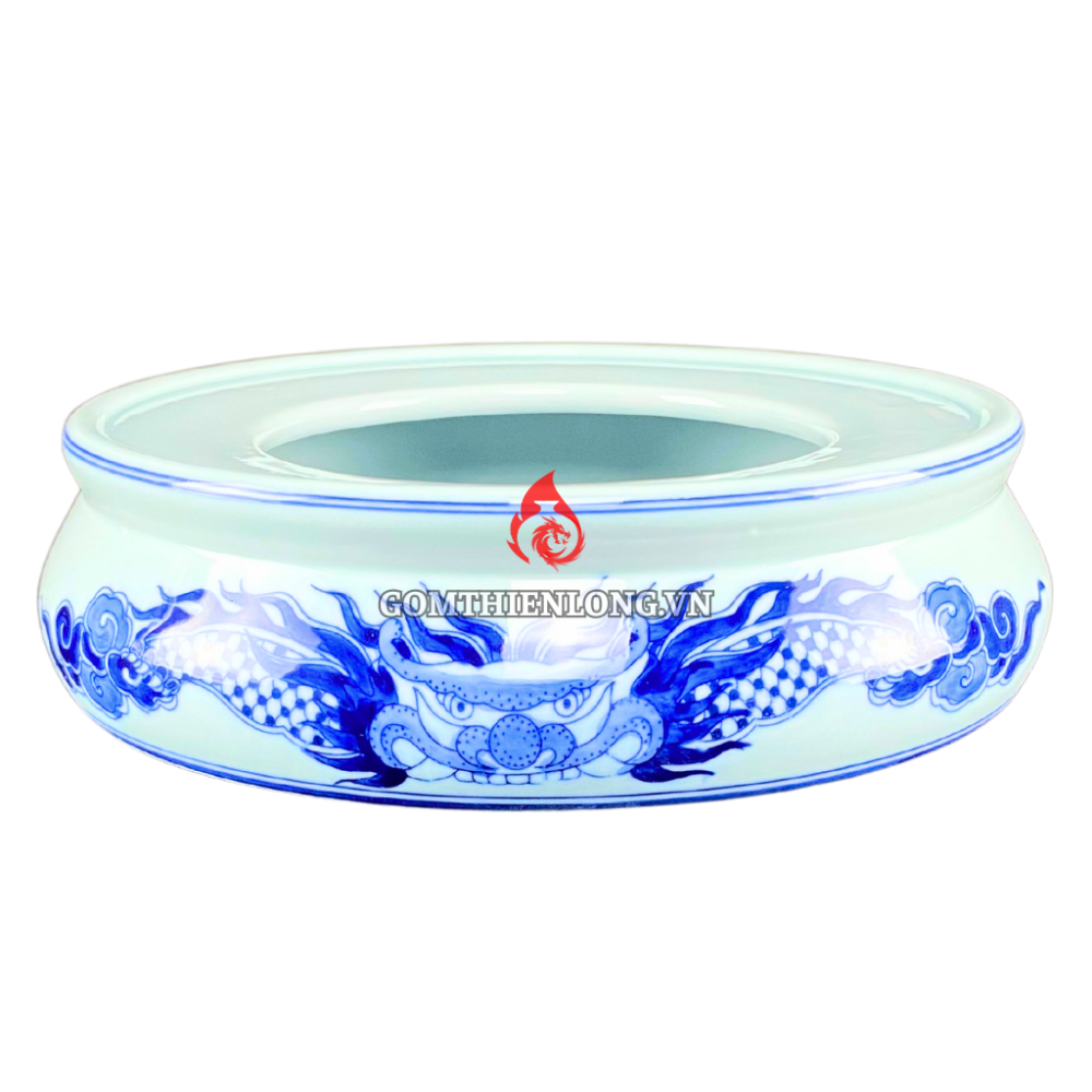 Chân Đế Bát Hương Bằng Sứ Men Lam Ngọc Vẽ Rồng 231218
