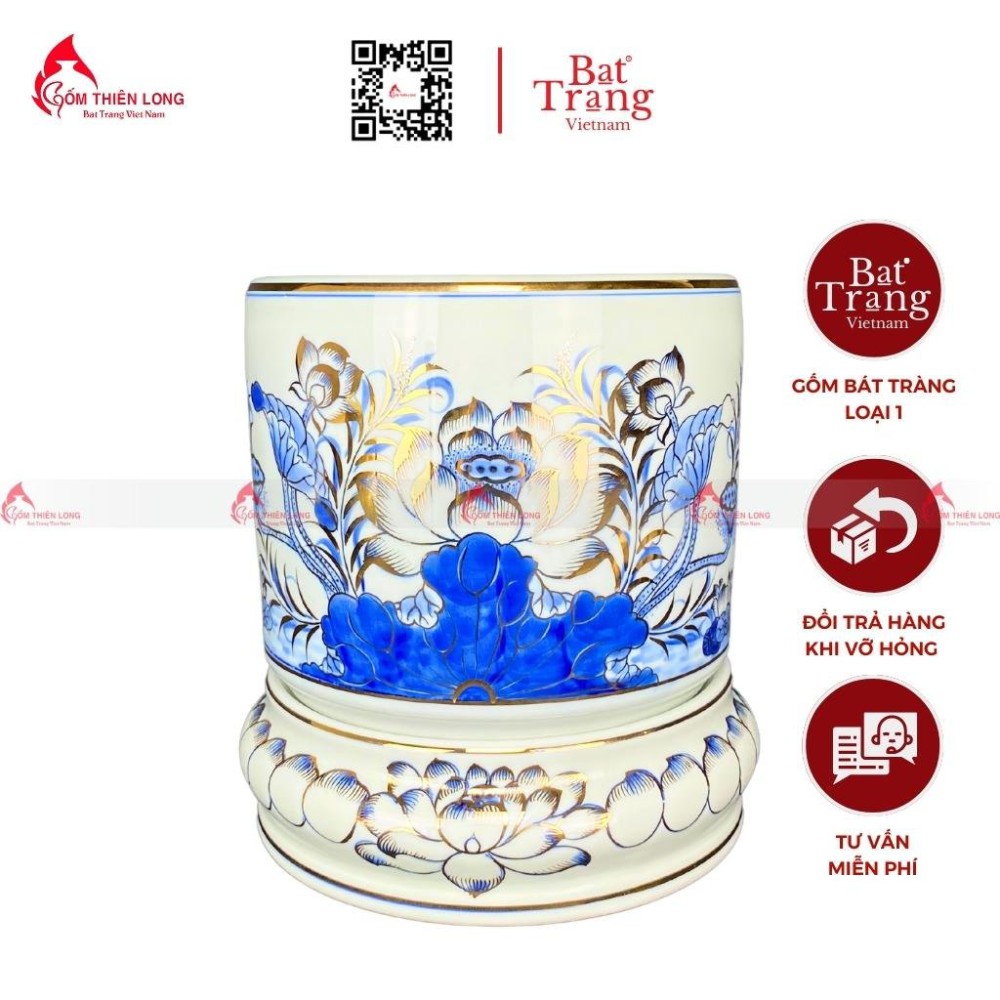 Đế Bát Hương Men Lam Vẽ Vàng S230816