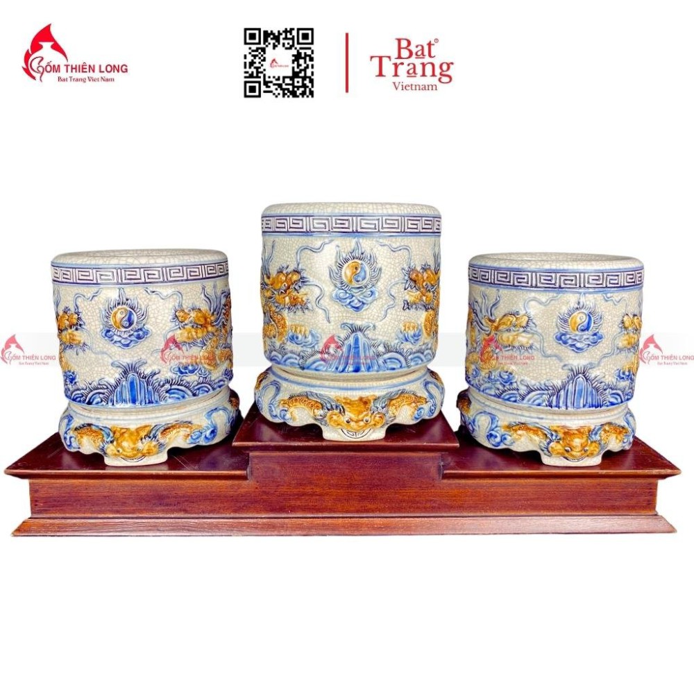 Đế Bát Hương Men Rạn Đắp Nổi Rồng R230814