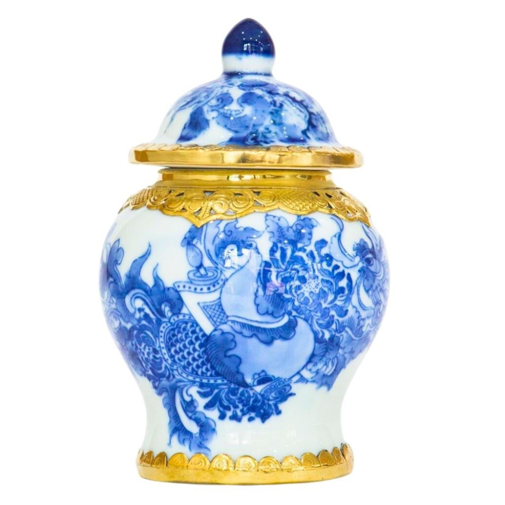 Chóe Thờ Bát Tràng Men Lam Bọc Đồng Vẽ Phượng Cổ 230243