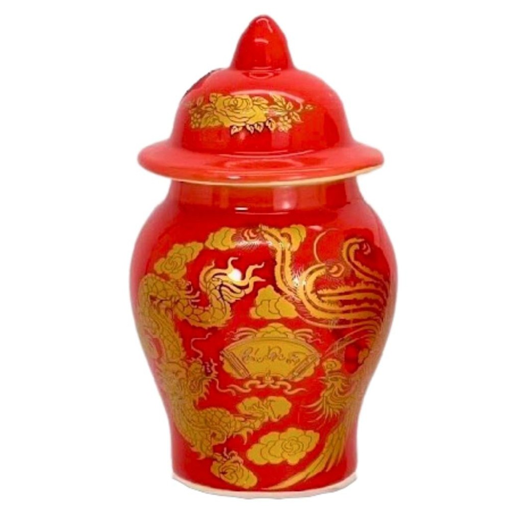 Chóe Thờ Bát Tràng Màu Men Đỏ Vẽ Ánh Kim Rồng Phượng 230245