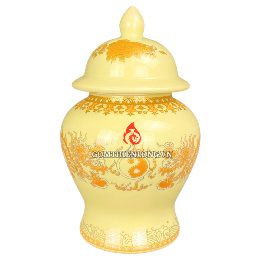 Chóe Thờ Bát Tràng Màu Men Vàng Vẽ Ánh Kim Long Chầu Nguyệt 230244