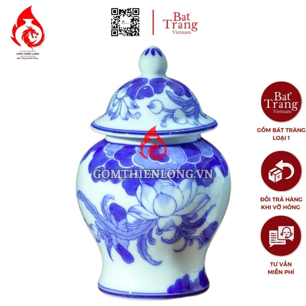 Chóe Thờ Bát Tràng Men Lam Vẽ Hoa Sen 230239