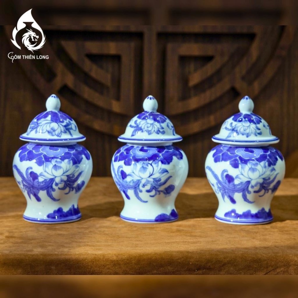 Chóe Thờ Bát Tràng Men Lam Vẽ Hoa Sen 230239