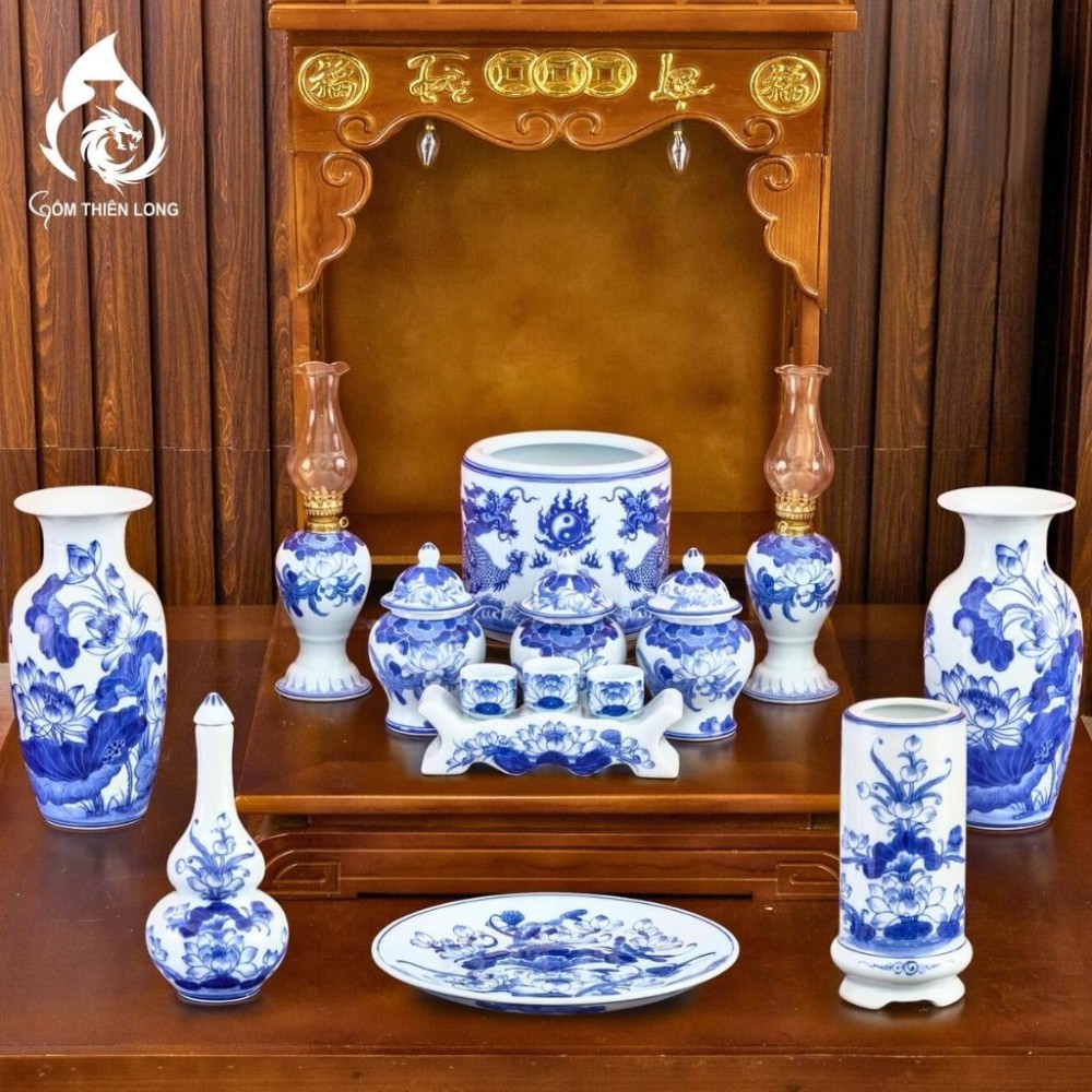 Chóe Thờ Bát Tràng Men Lam Vẽ Hoa Sen 230239