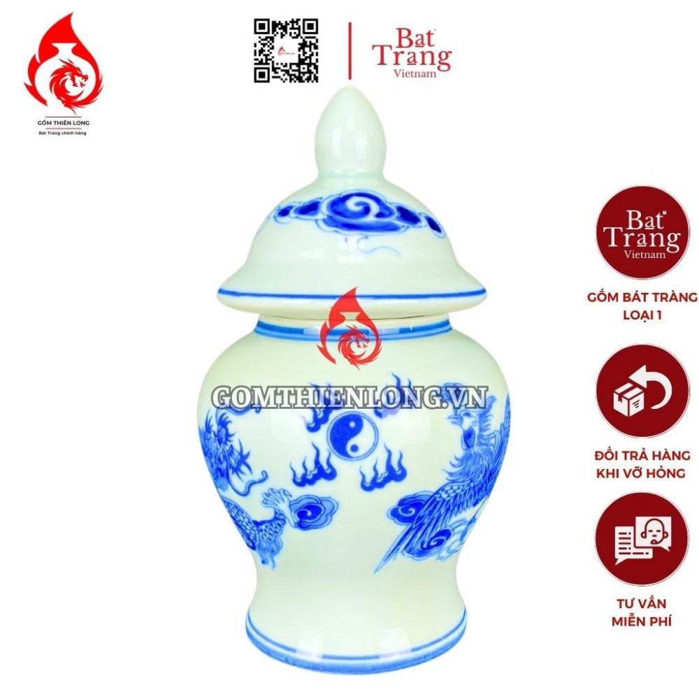 Chóe Thờ Bát Tràng Men Lam Vẽ Rồng Phượng 230237