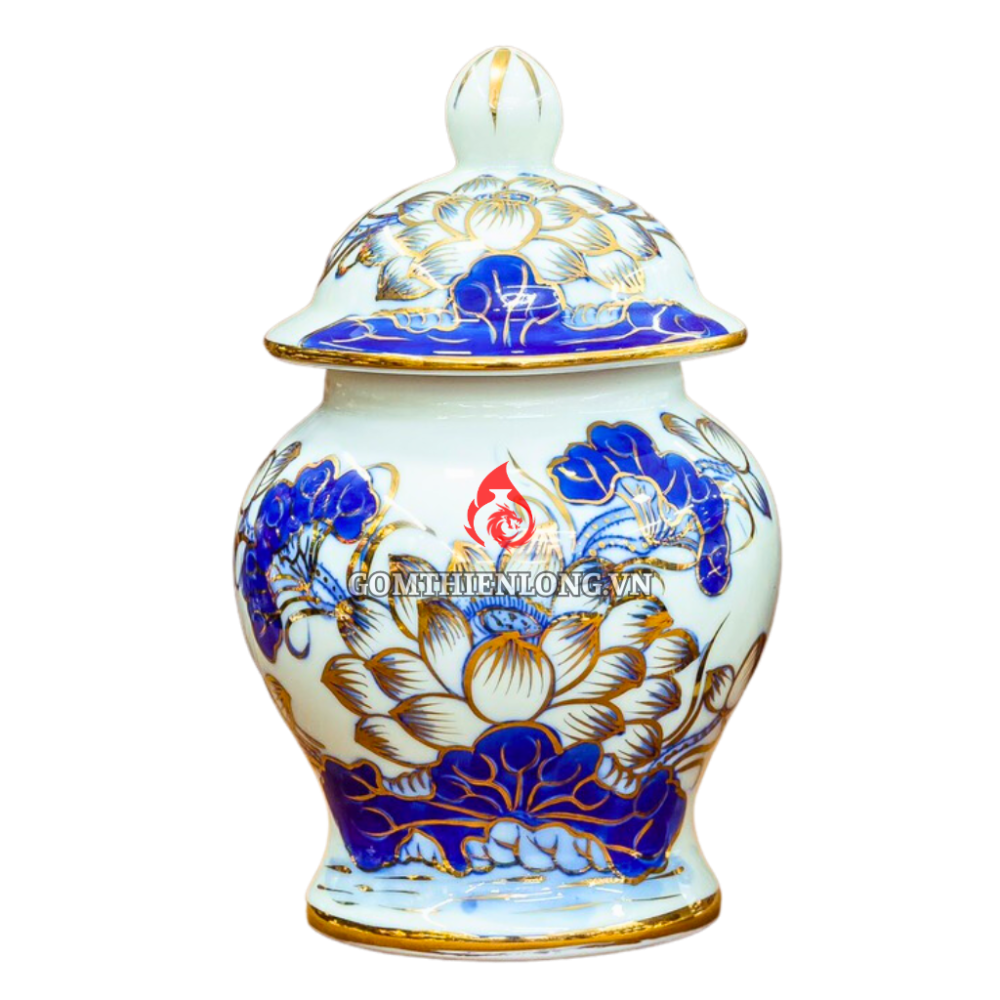 Chóe Thờ Bát Tràng Men Lam Vẽ Vàng Hoa Sen 230238