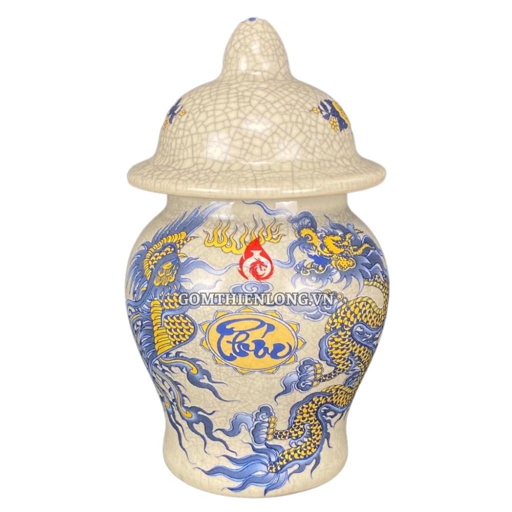 Chóe Thờ Bát Tràng Men Rạn In Rồng Phượng 230246