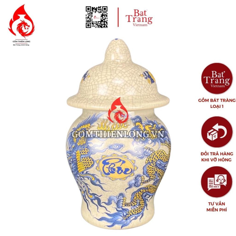 Chóe Thờ Bát Tràng Men Rạn In Rồng Phượng 230246